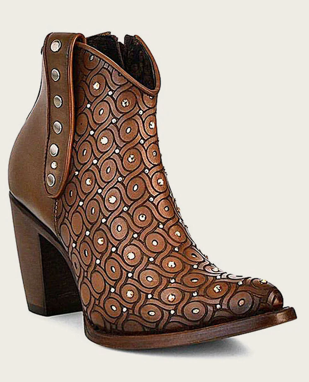 Cuadra Womens Laser Crystals & Studs High Heel Bootie - Maple
