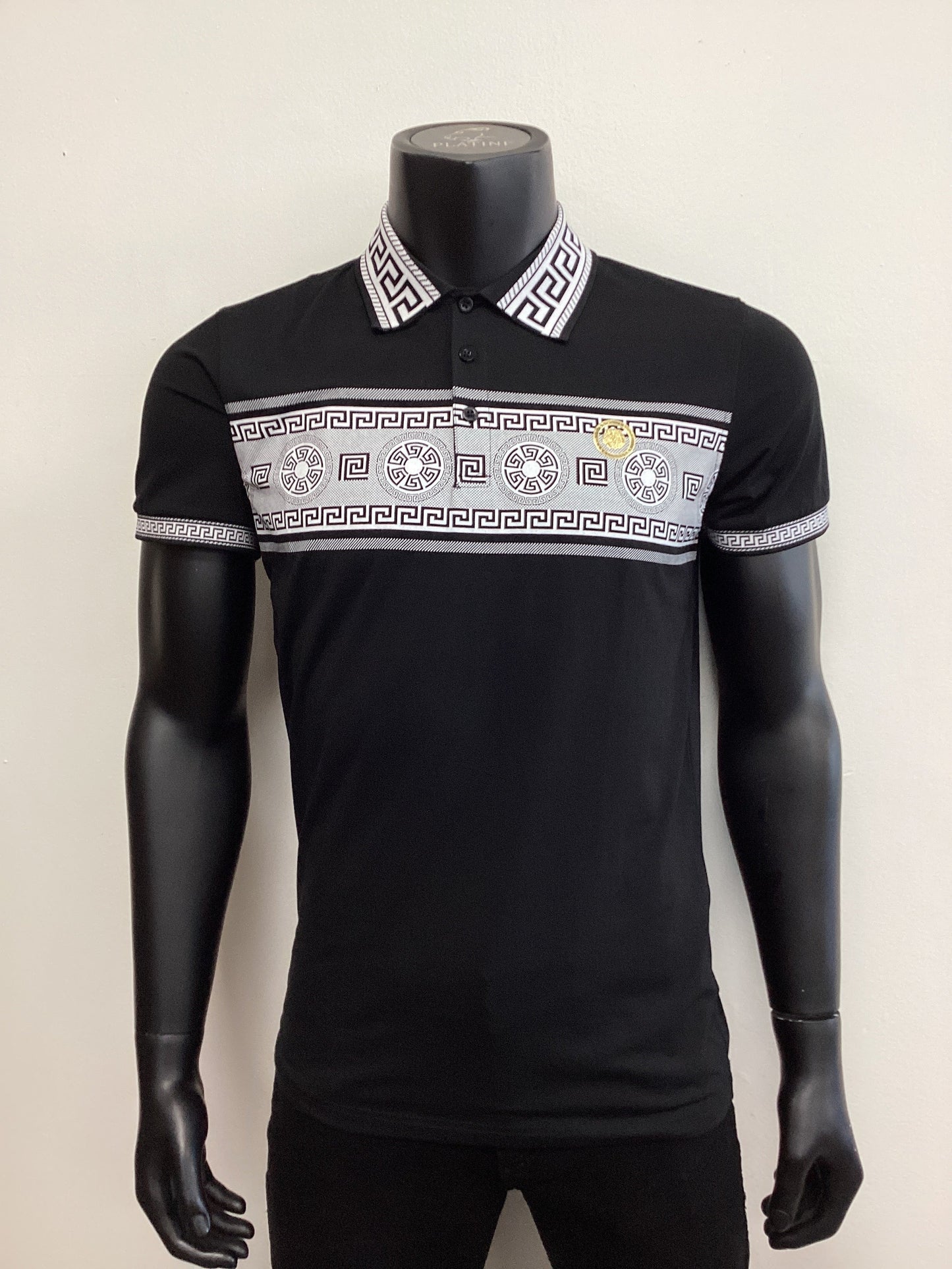 Mens Greek Pattern Shirt - Black, Khaki, White