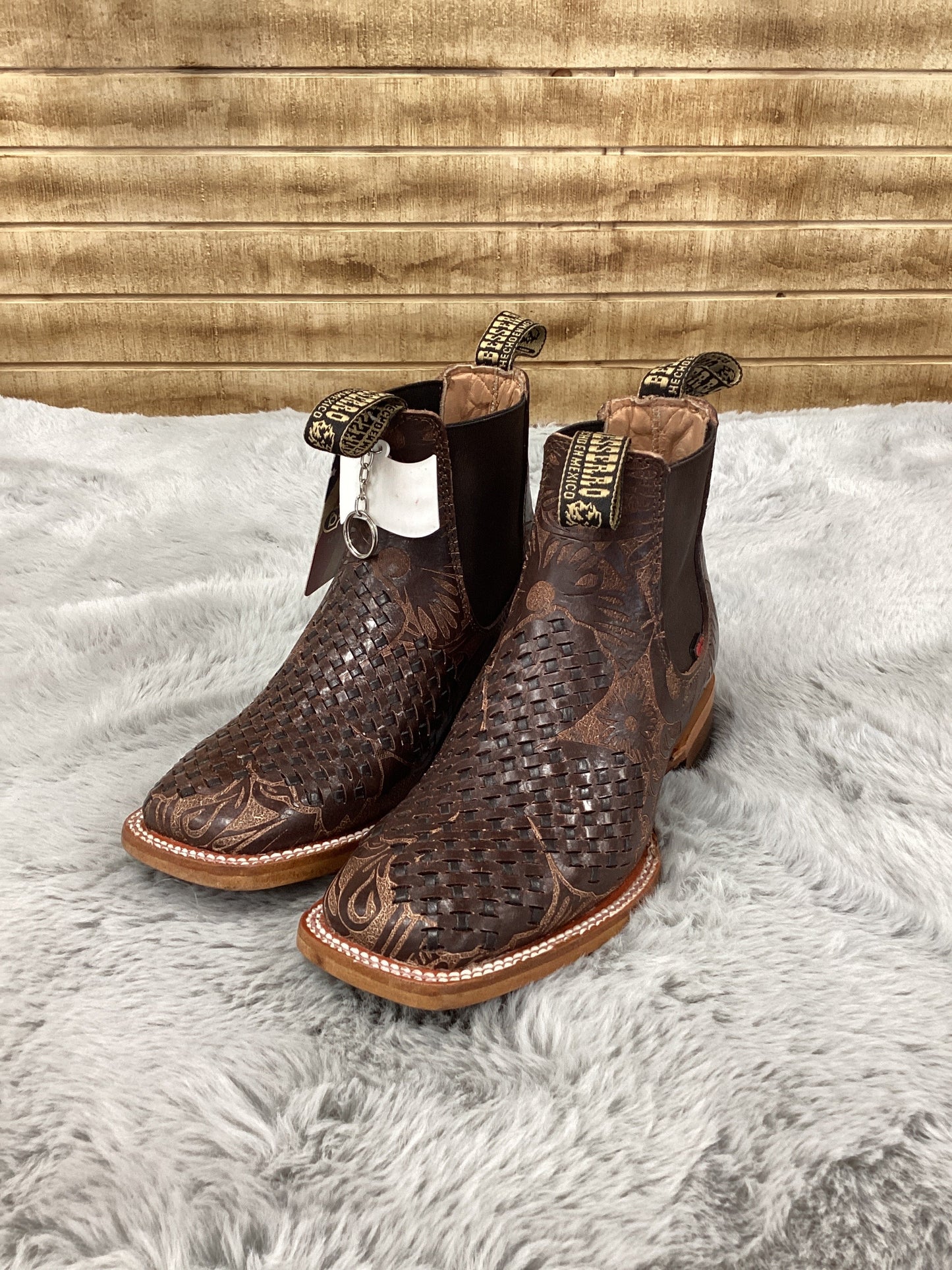 Bessero Unisex Bootie Imit Cincelado Vaqueta Tejido Café