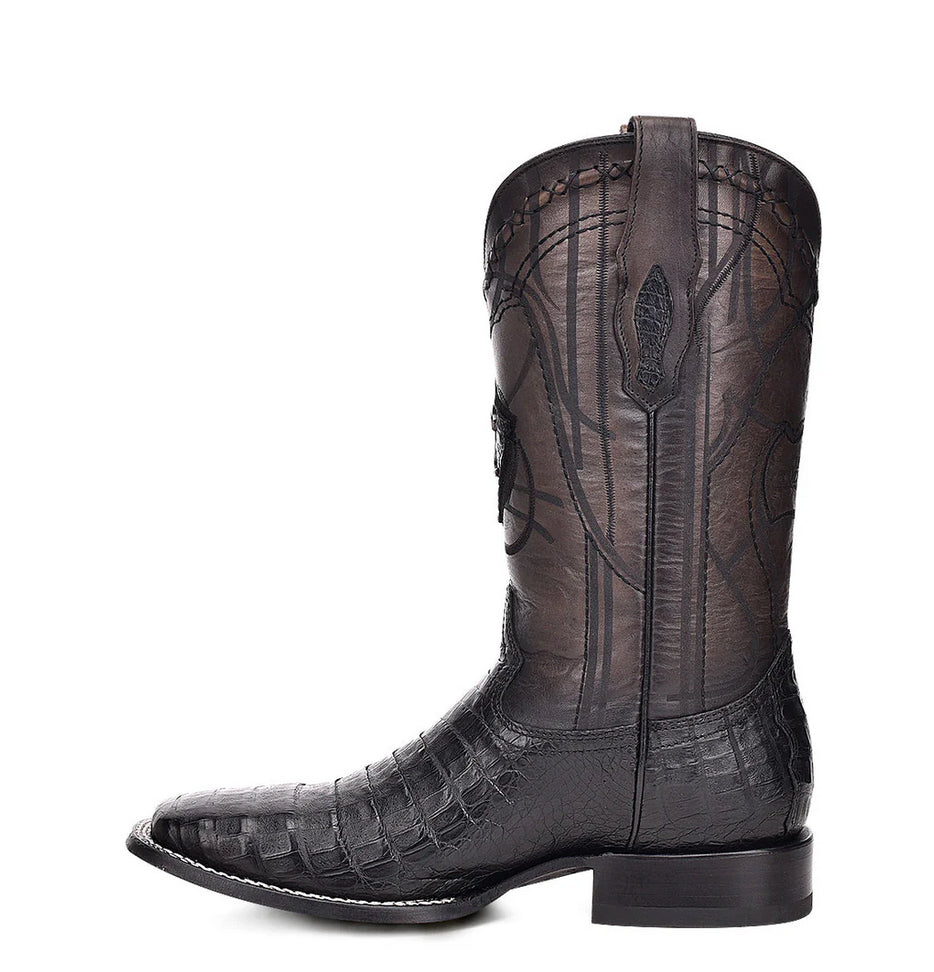 Cuadra Mens Engraved Caiman and Bovine Leather Boot - Black