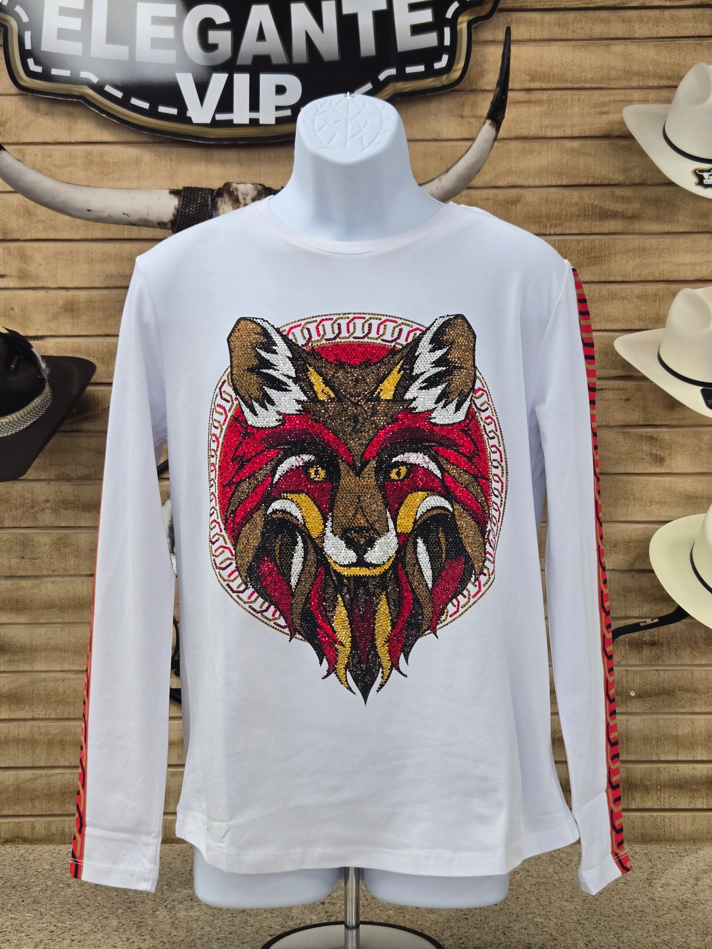 Mens Fox Slim Fit Long Sleeve Rhinestone Shirt