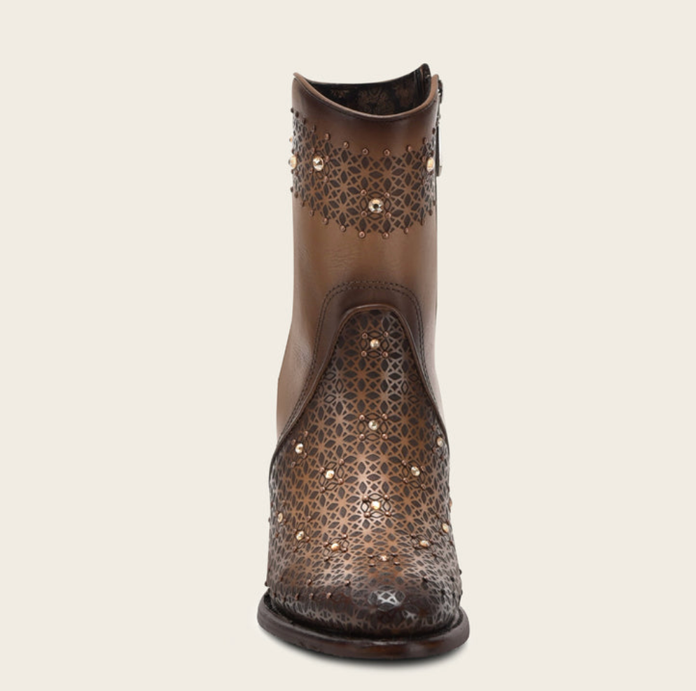 Cuadra Womens Perforated with Crystals High Heel Bootie - Brown