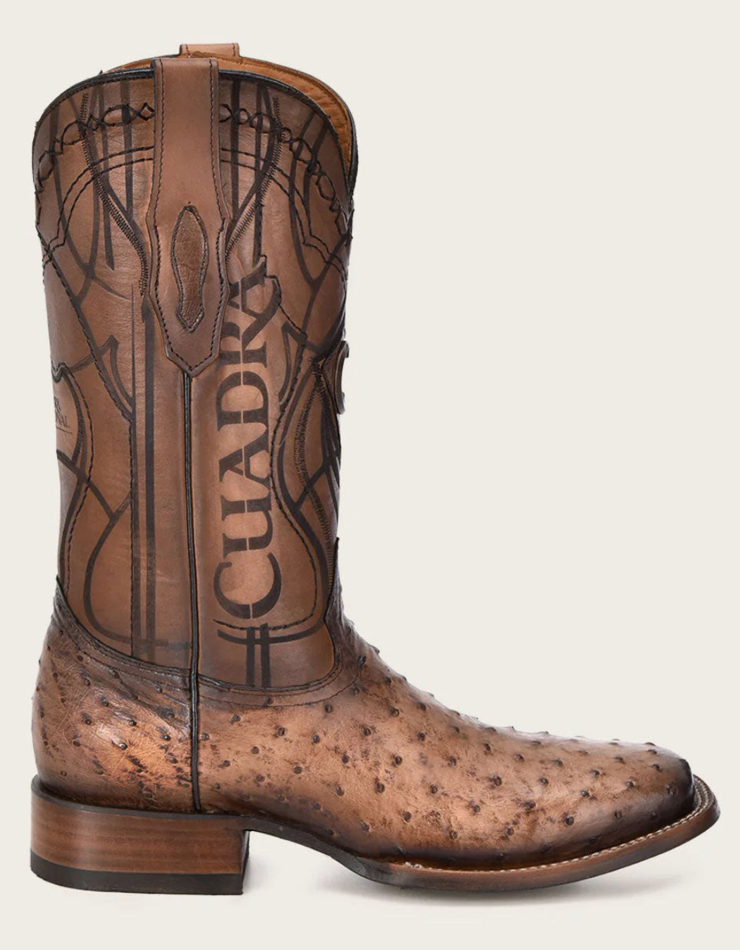 Cuadra Mens Engraved Ostrich Boot - Honey