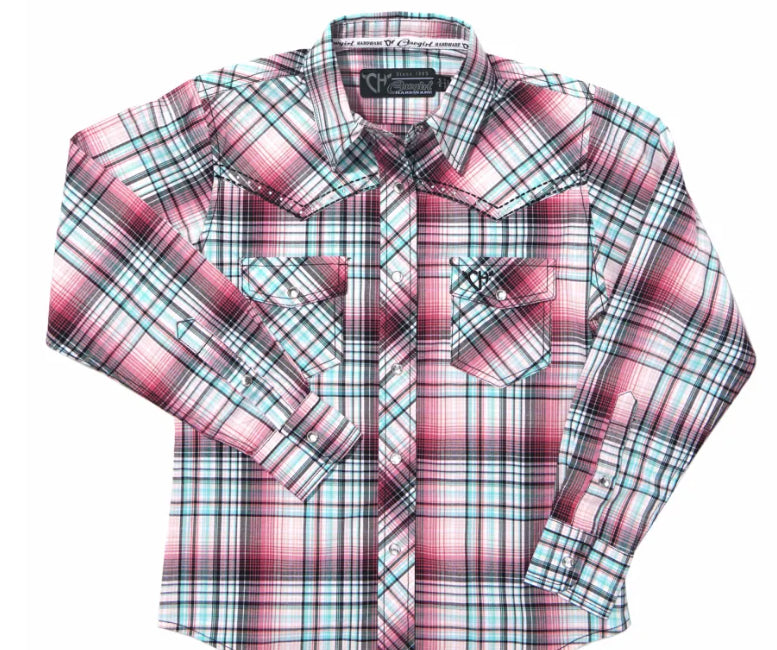 Cowgirl Hardware Kids Shedua Plaid Shirt - Rose/Mint