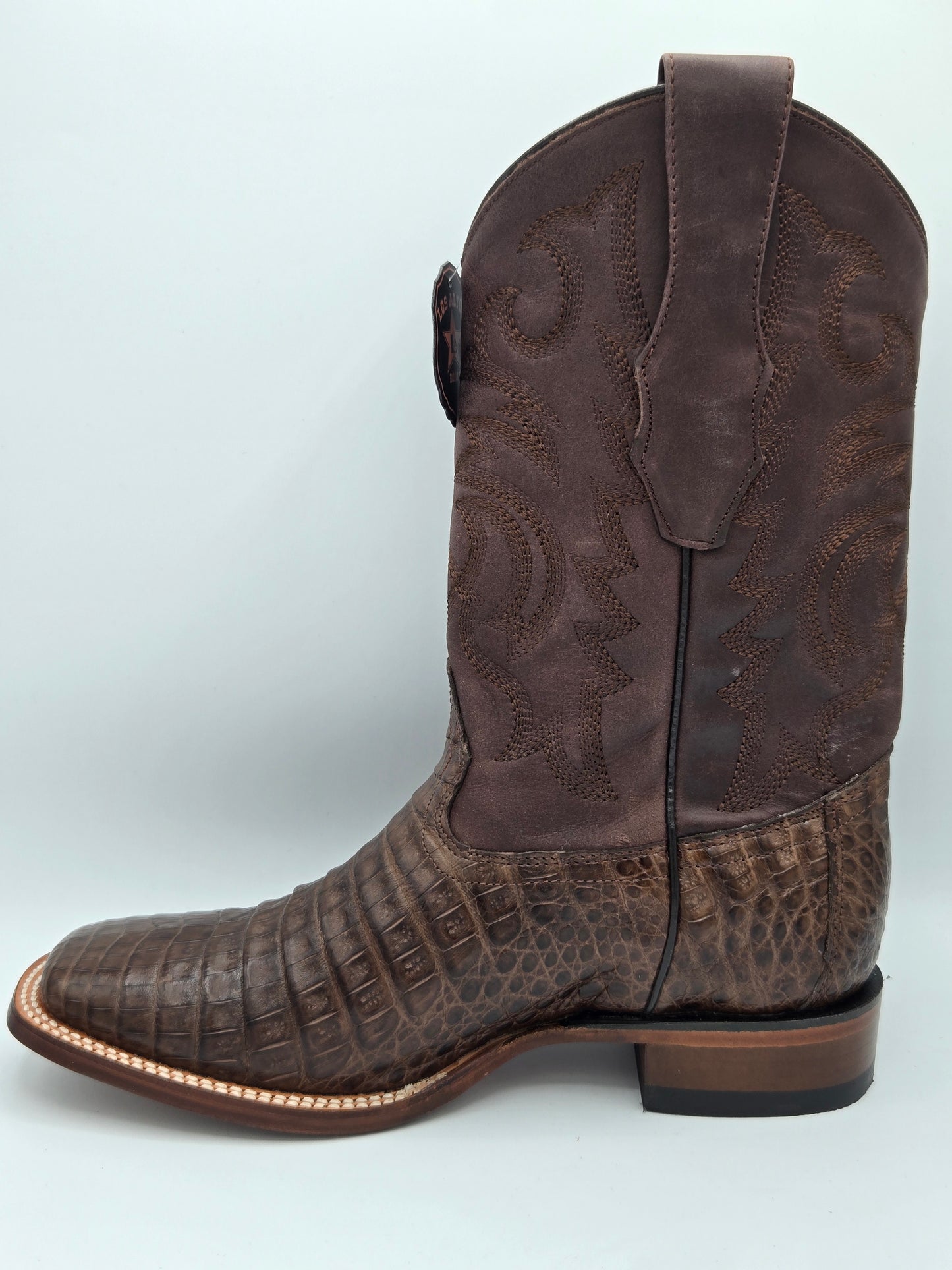 Los Altos Mens Caiman Belly Wide Square Toe -Brown