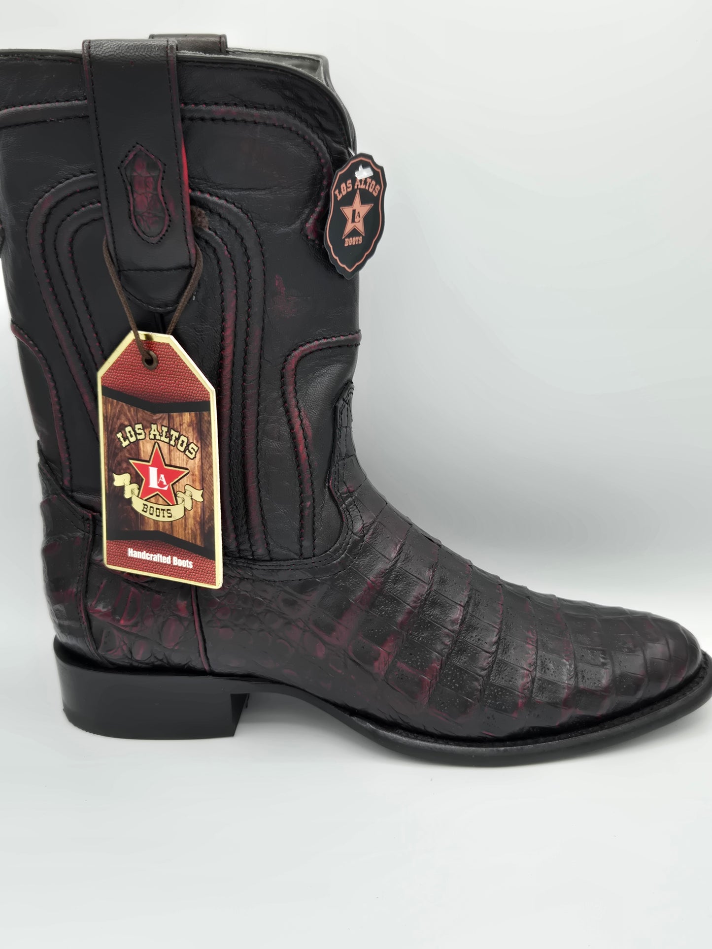 Los Altos Mens Caiman Belly Roper Boot - Black Cherry
