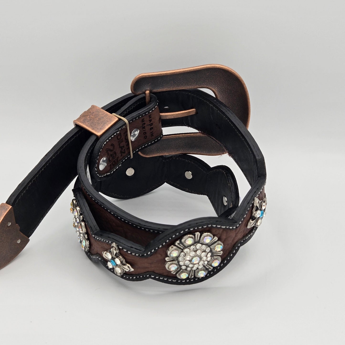 Tony Dilaz Womens Jeweled Flower Leather Belt
