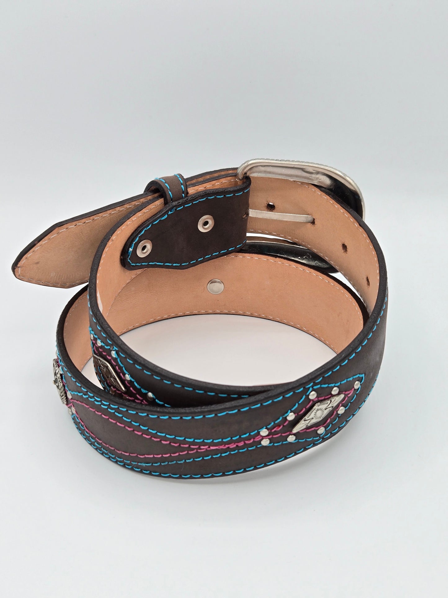 Pink and Celeste Embroidered Womens Belt