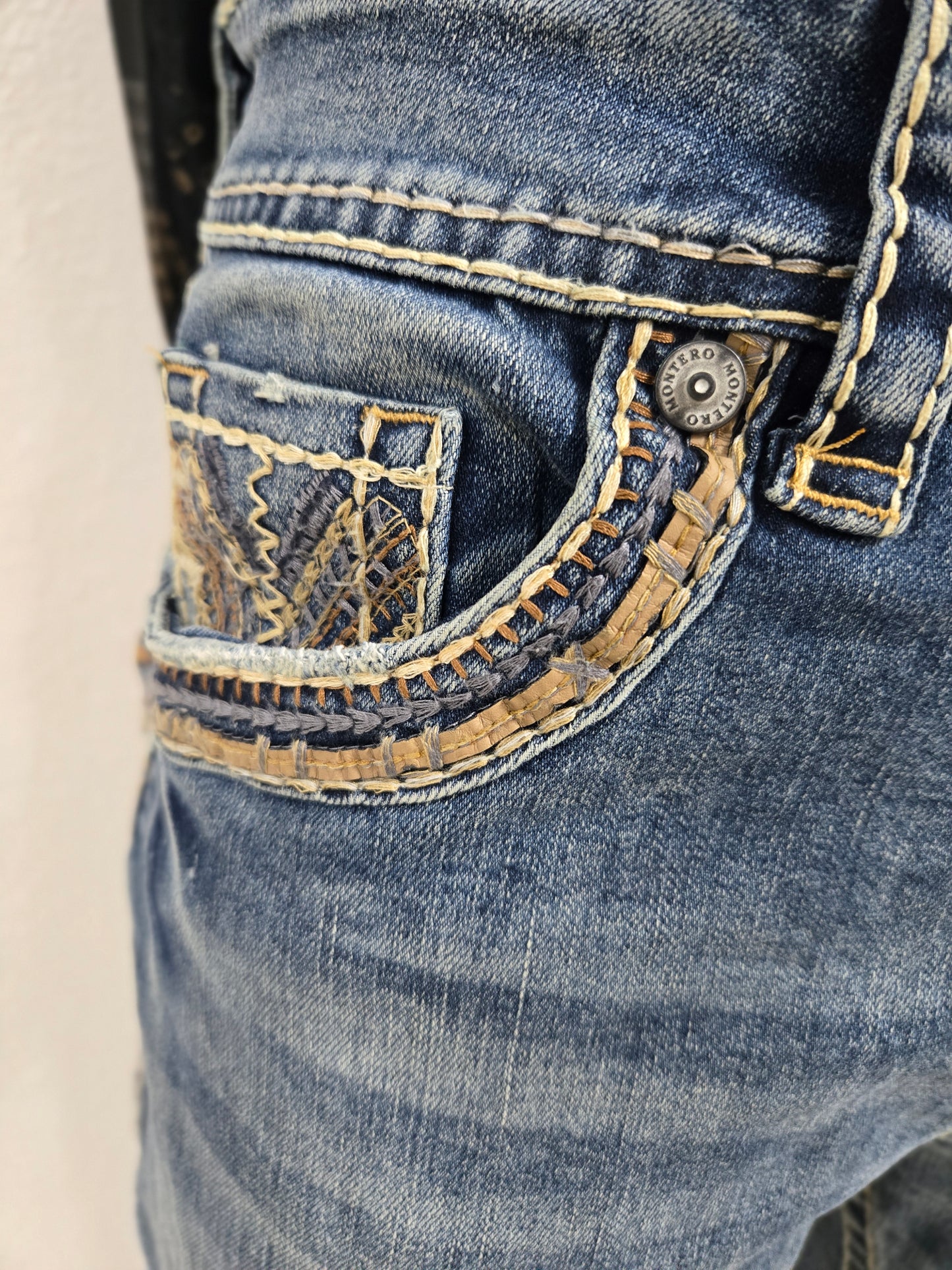 Montero Mens Embroidered Bootcut Jeans -Light Blue MT4643