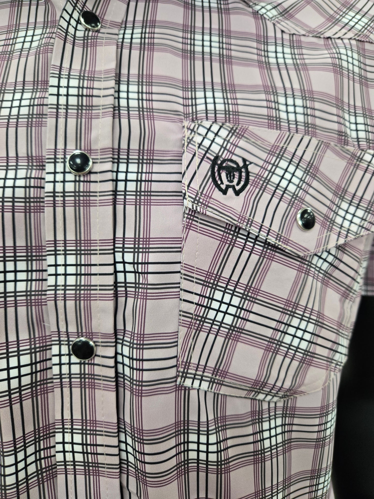 American West Mens Uriel Checkered Short Sleeve Button Shirt - Light Purple/Cherry
