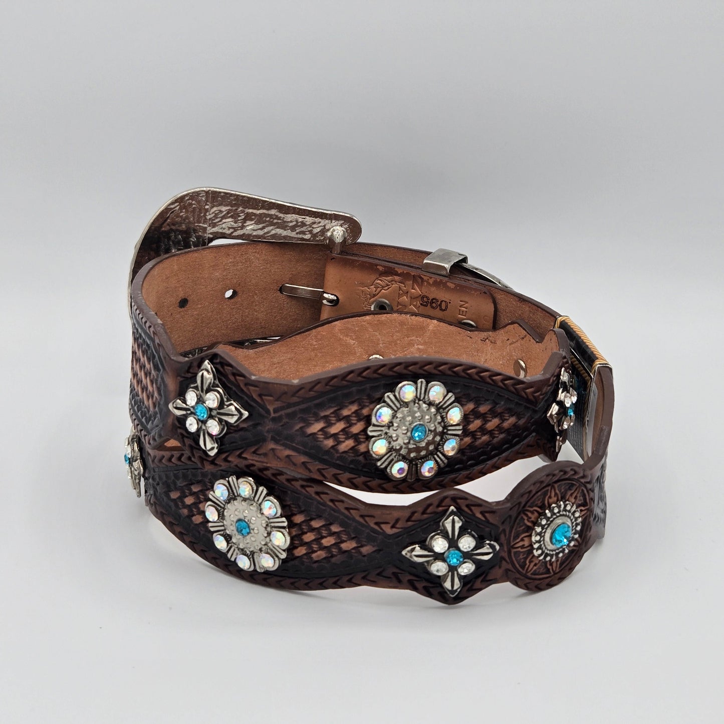 Tony Dilaz Womens Woven Jewel Flower Leather Belt