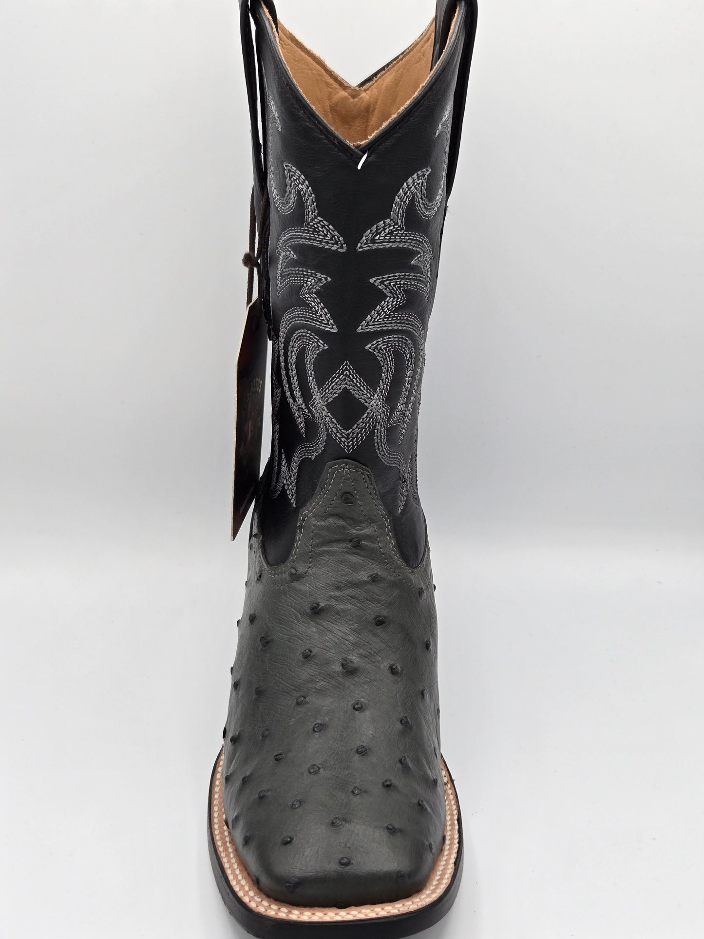 Los Altos Mens Ostrich Wide Square toe Boot -Grey