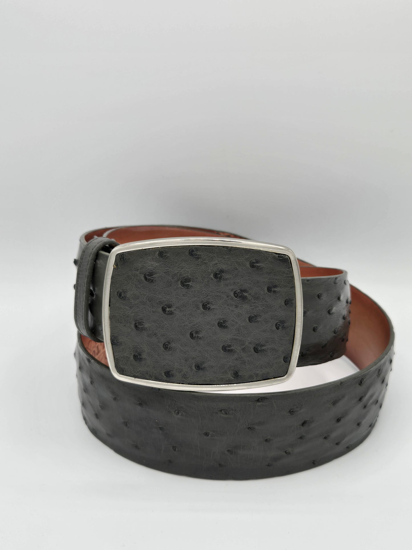 Los Altos Mens Ostrich Rectangle Buckle Belt