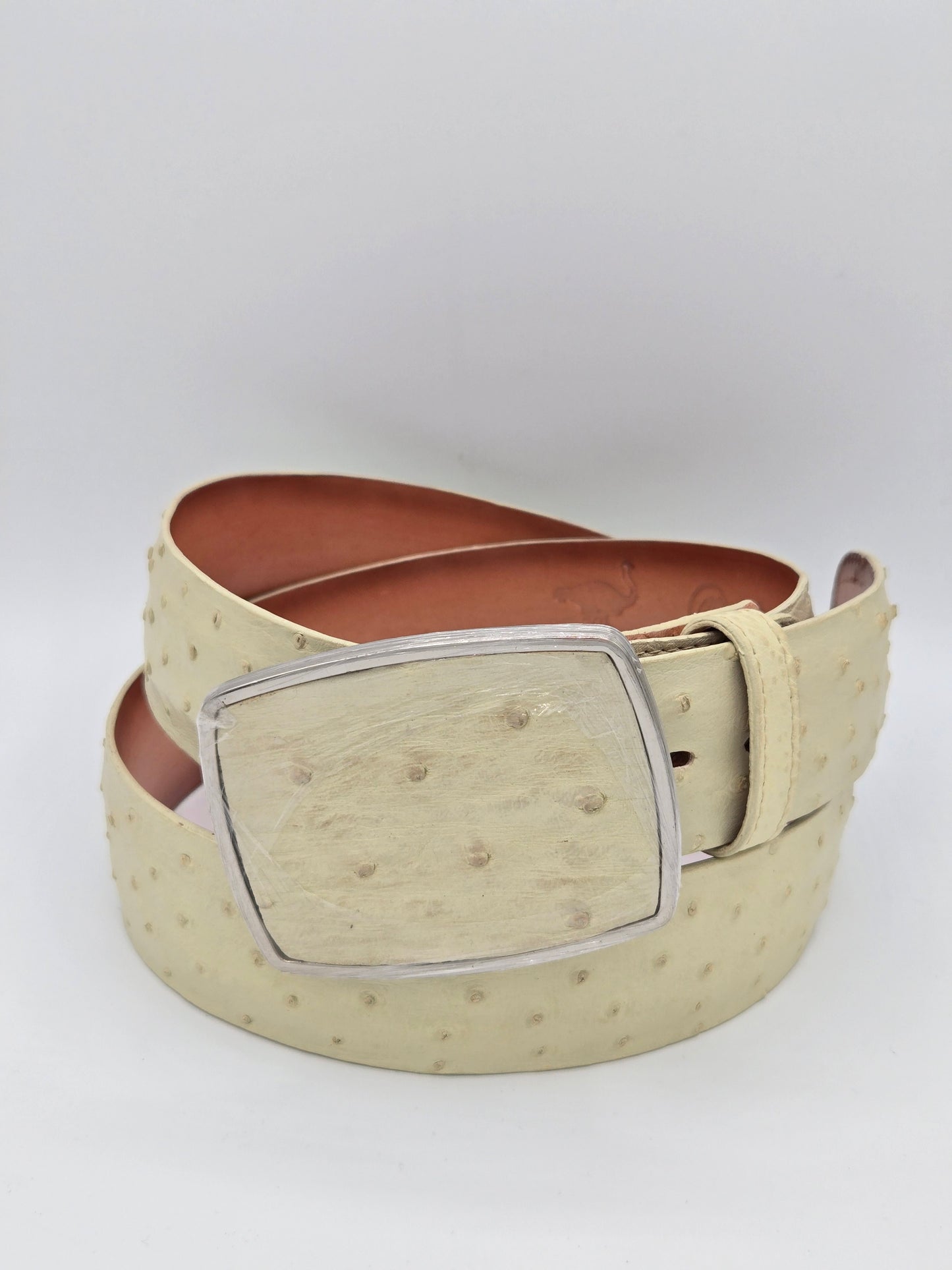 Los Altos Mens Ostrich Rectangle Buckle Belt
