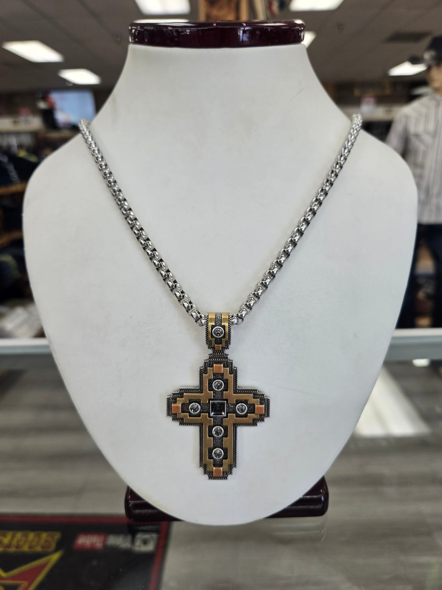 Silver Strike Gold Silver Cross Necklace