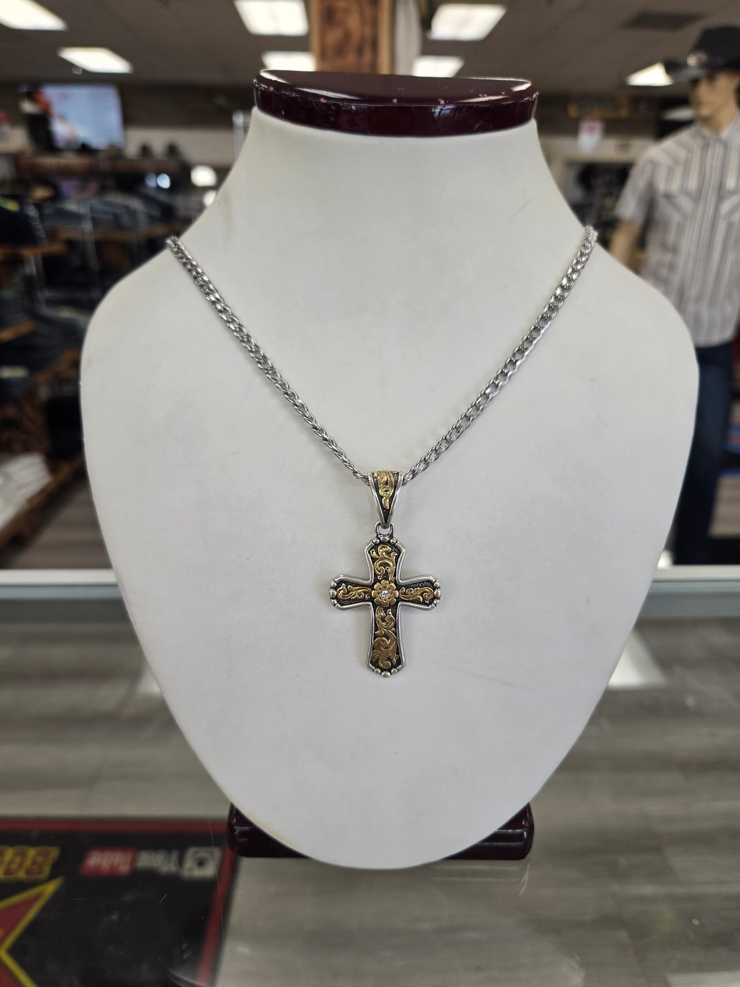 Twister Gold Floral Cross Necklace