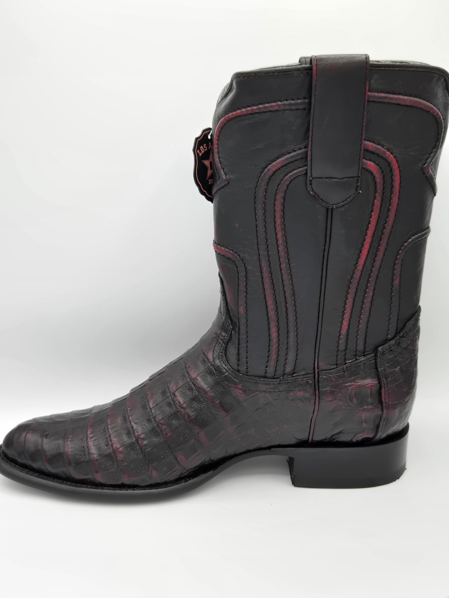 Los Altos Mens Caiman Belly Roper Boot - Black Cherry