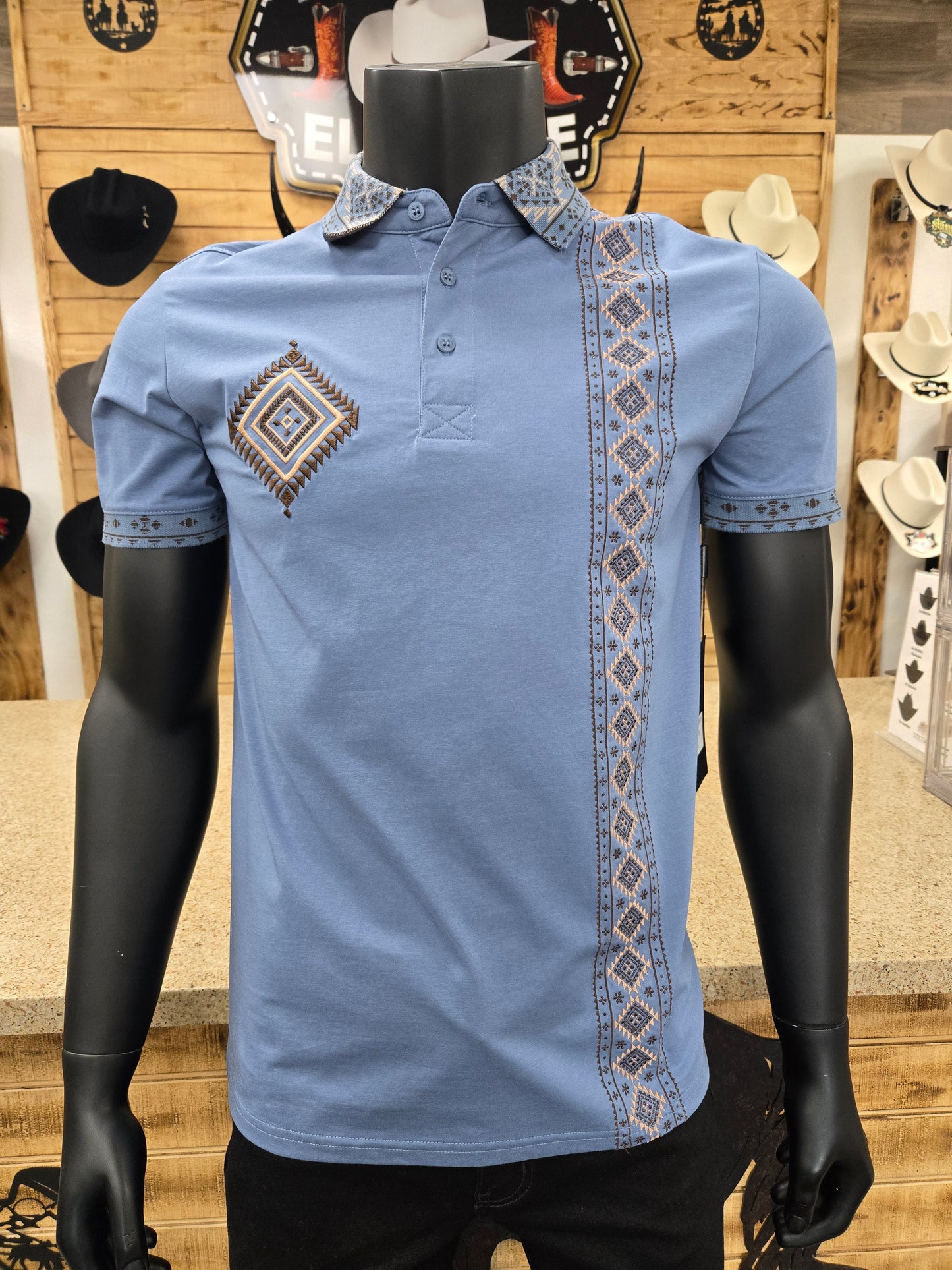 Lamasini Mens Octavio Slim Fit Aztec Embroidery Polo Shirt