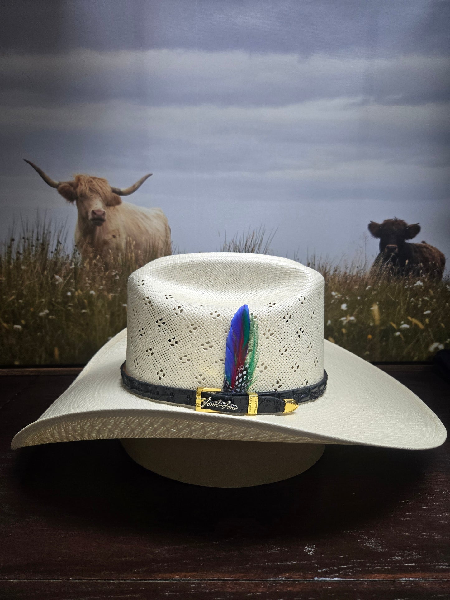 Tombstone 100x Roper Flower Shantung w/ Genuine Caiman Hatband