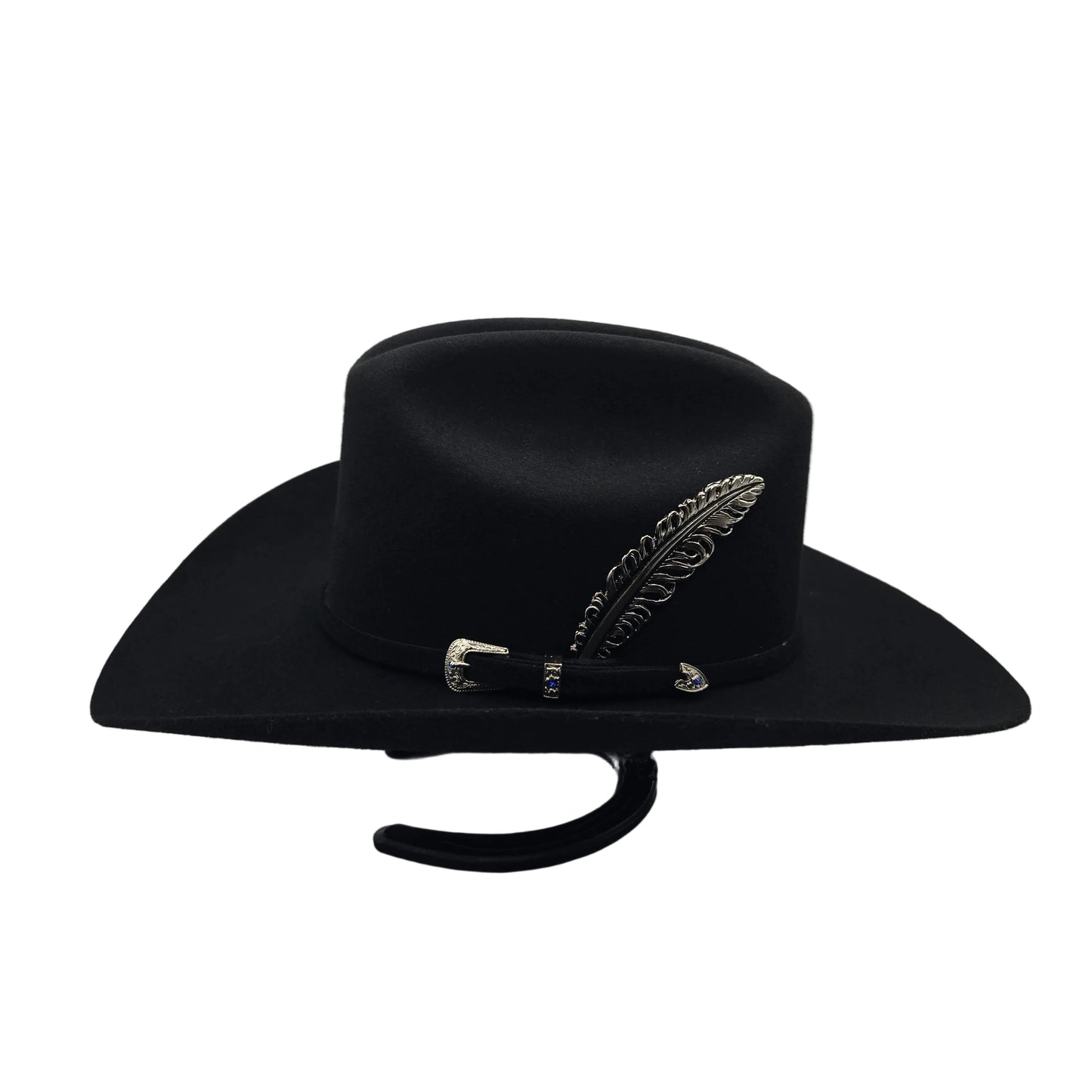 El Mayor 100x Belico Texana Wool Felt Hat w/ Metal Feather -Black