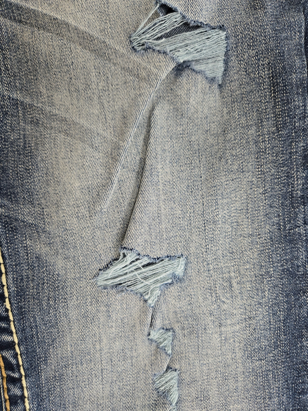 Revolution Mens Esteban Embroidered Bootcut Straight Fit Ripped Jean - Medium Blue