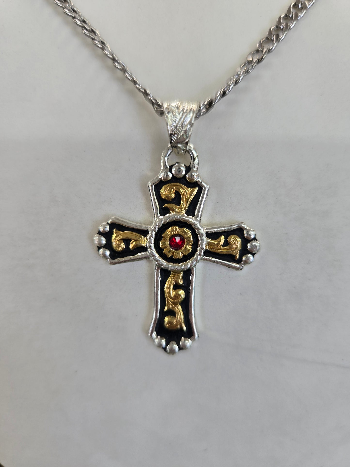 SIlver Strike Silver & Gold Crystal Red Necklace