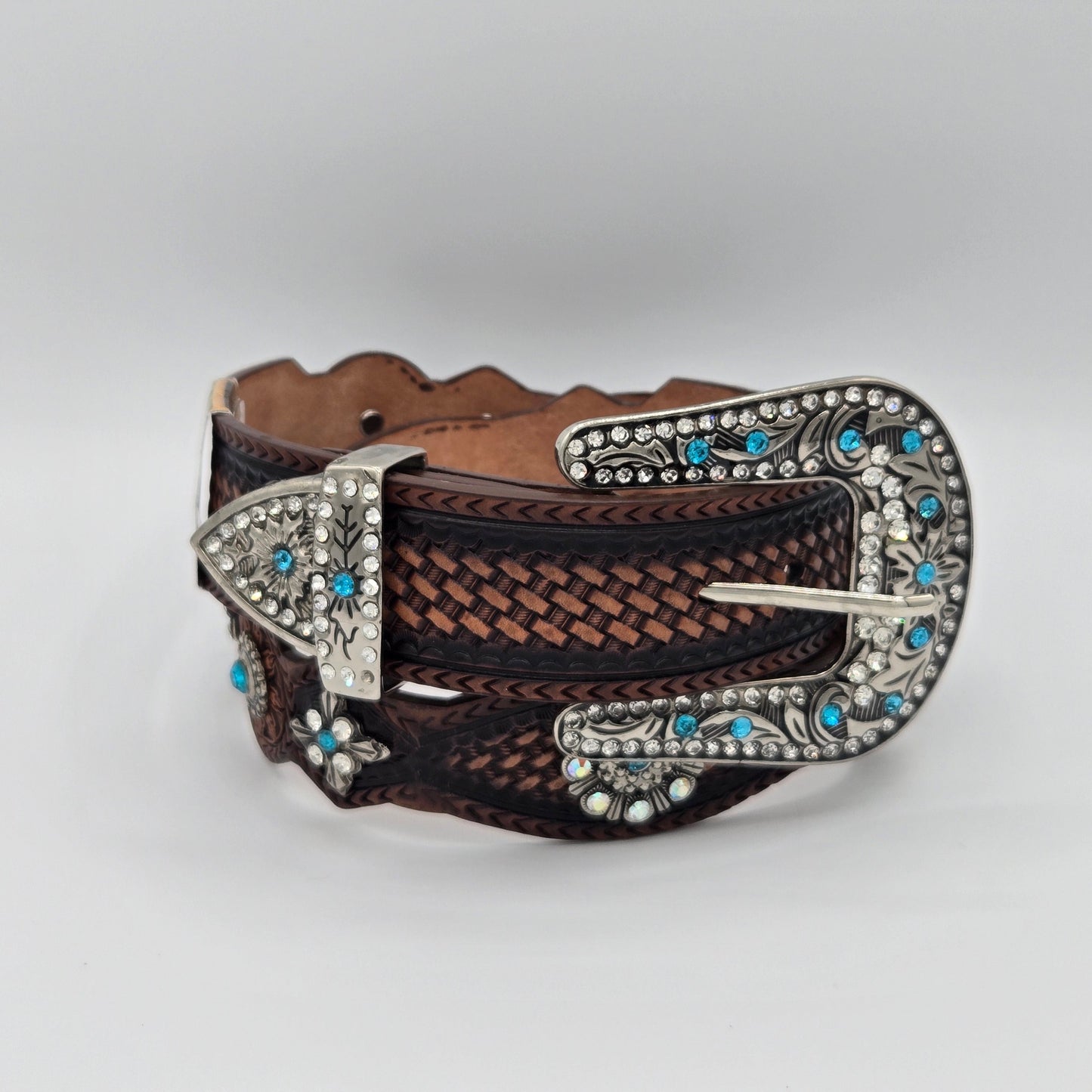 Tony Dilaz Womens Woven Jewel Flower Leather Belt