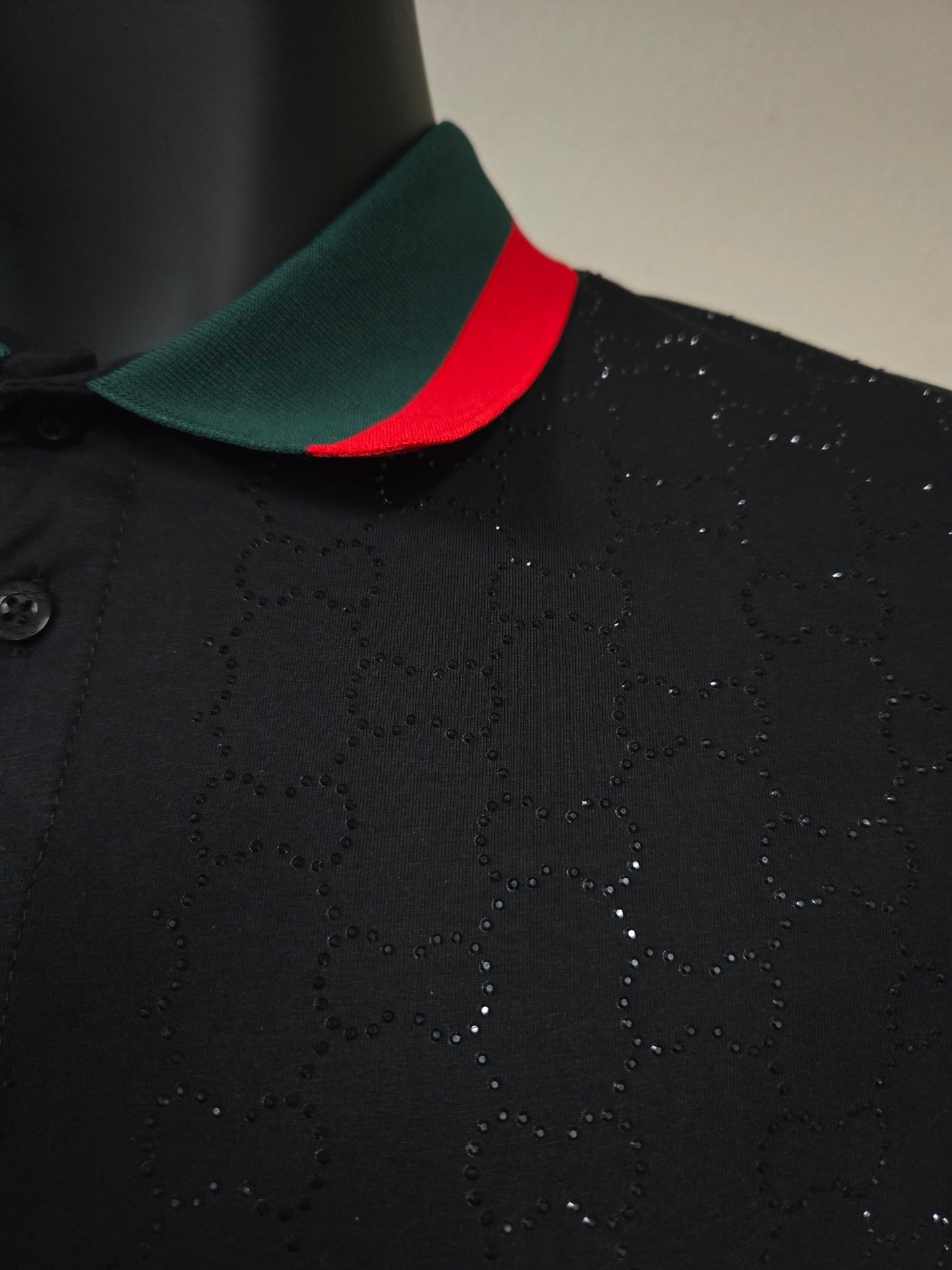 Mens Italiano Rhinestone Polo Shirt - Black PL2449
