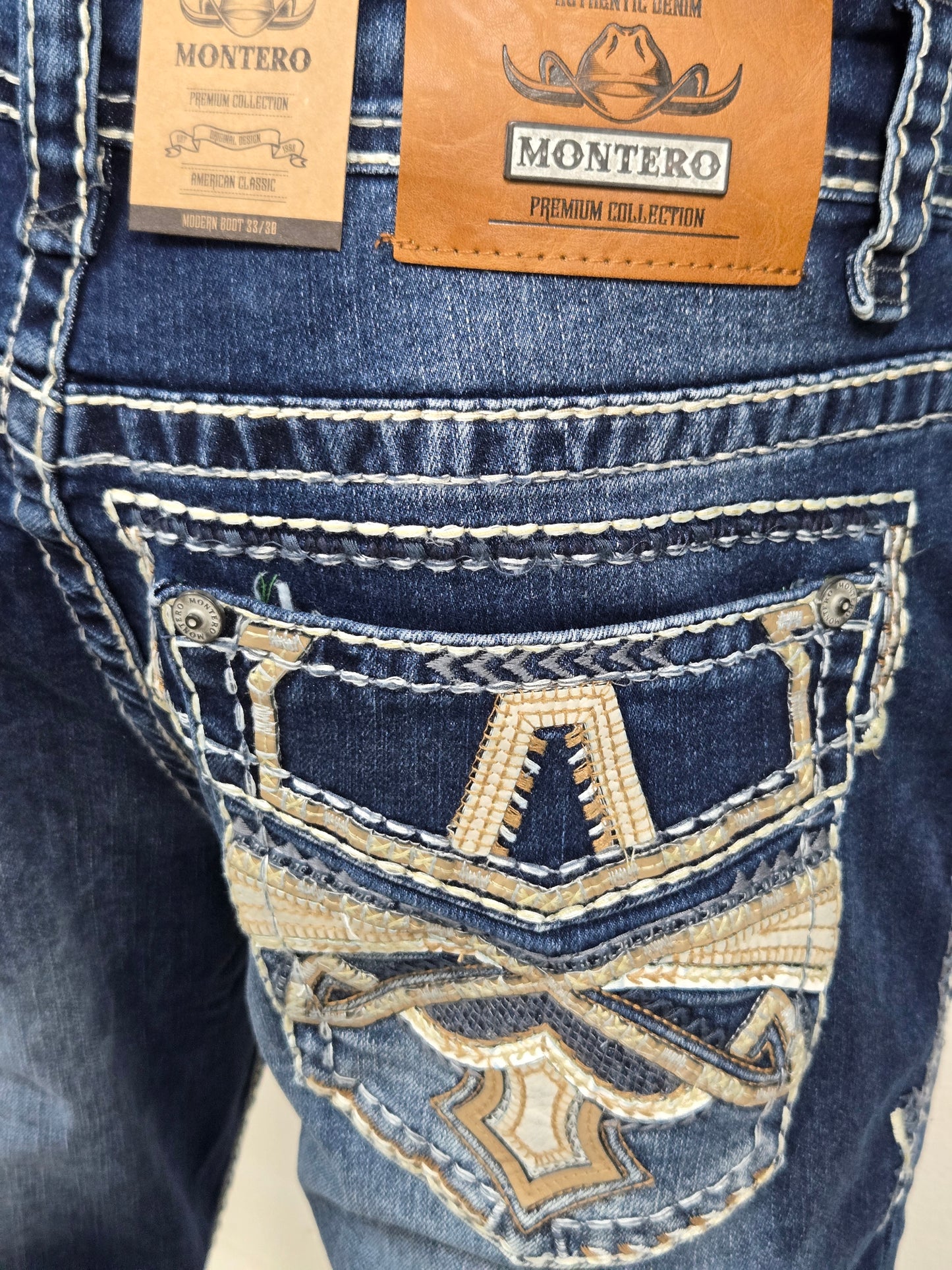 Montero Mens Embroidered Bootcut Jeans - Medium Blue MT4642