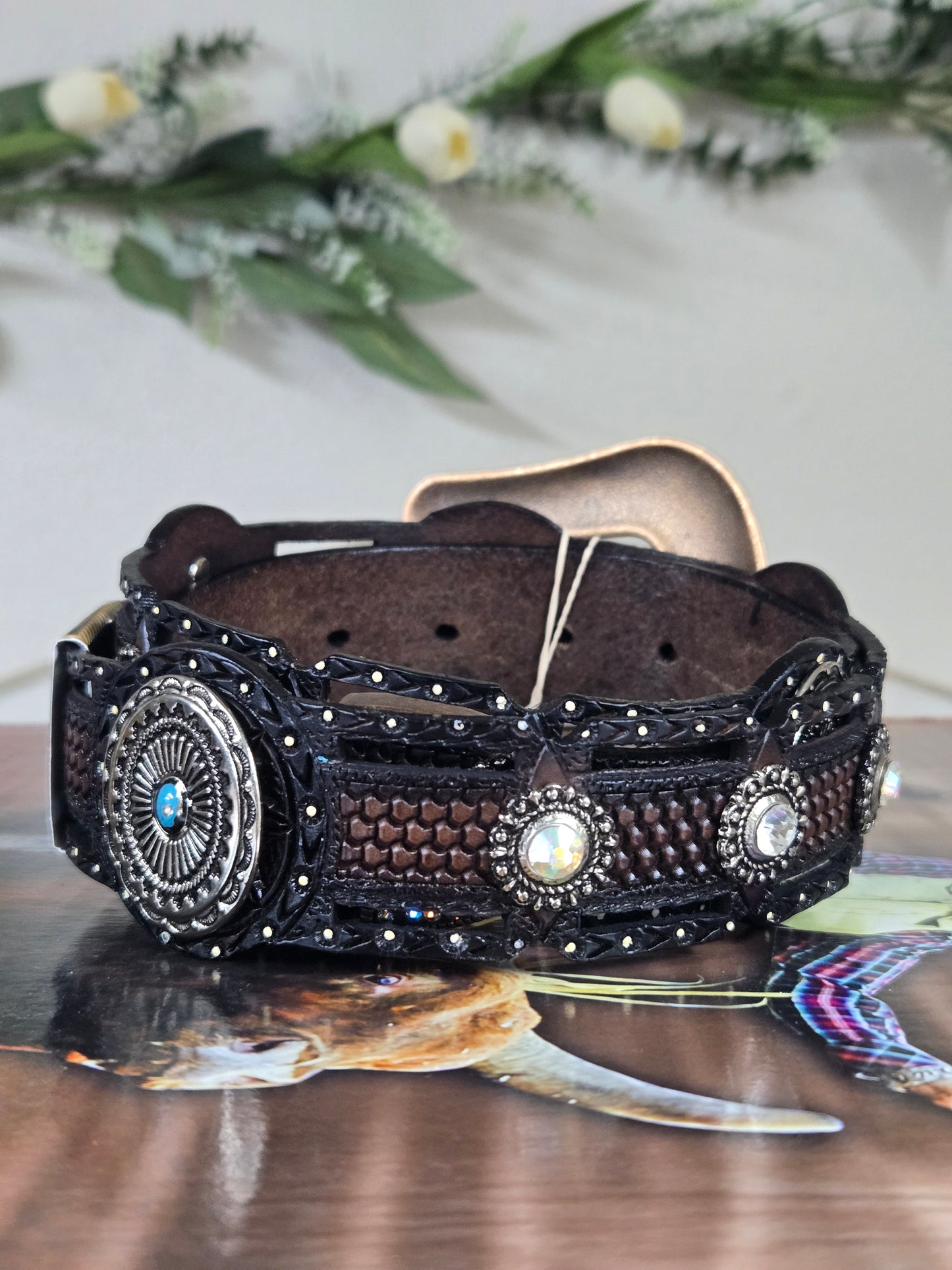 Tony Dillaz Womens Jeweled Ladder Style Leather Belt