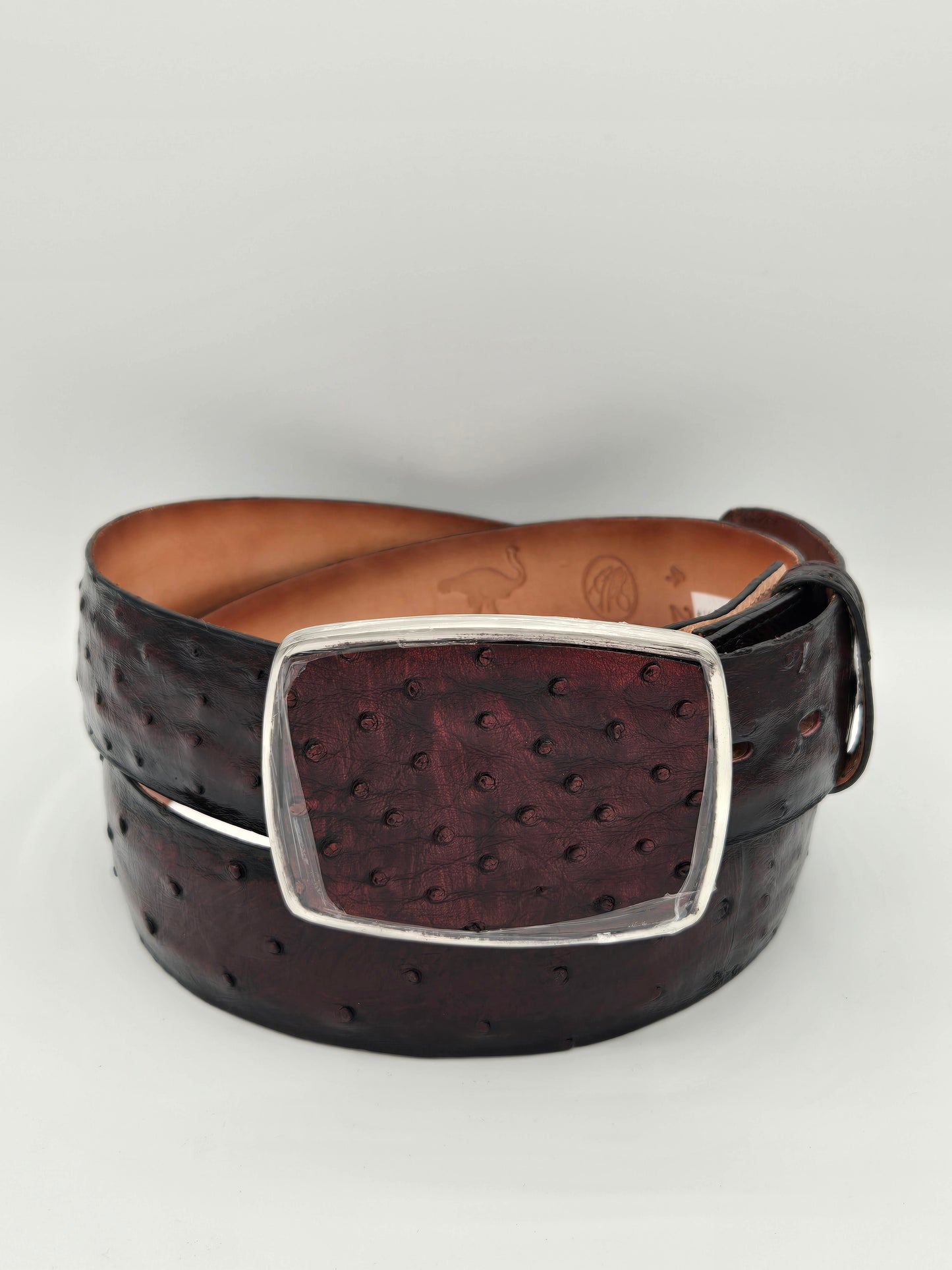 Los Altos Mens Ostrich Rectangle Buckle Belt