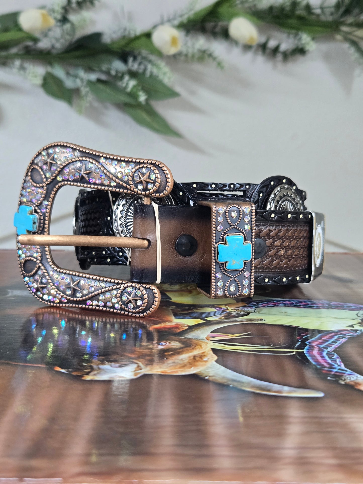 Tony Dillaz Womens Jeweled Ladder Style Leather Belt