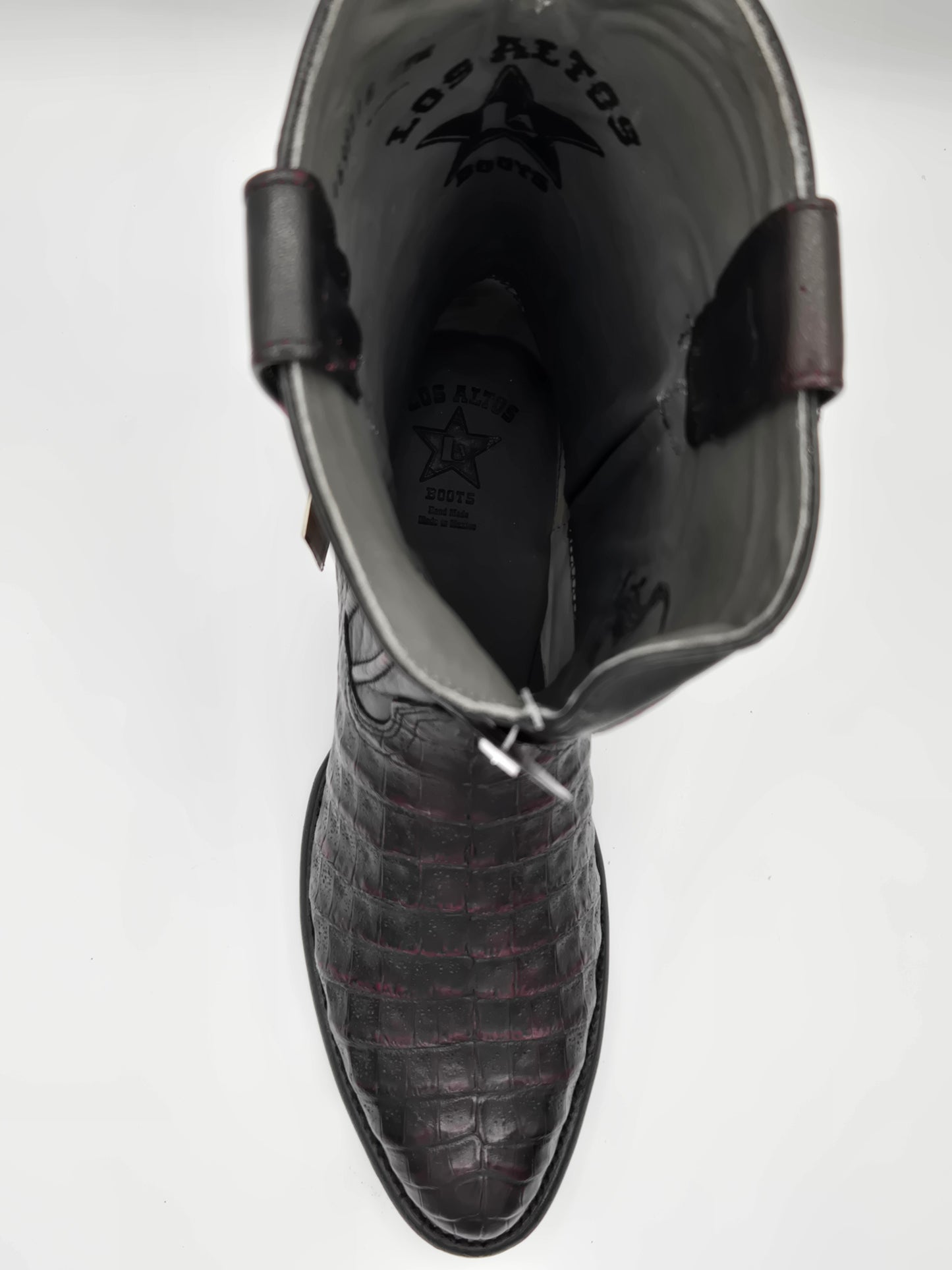 Los Altos Mens Caiman Belly Roper Boot - Black Cherry