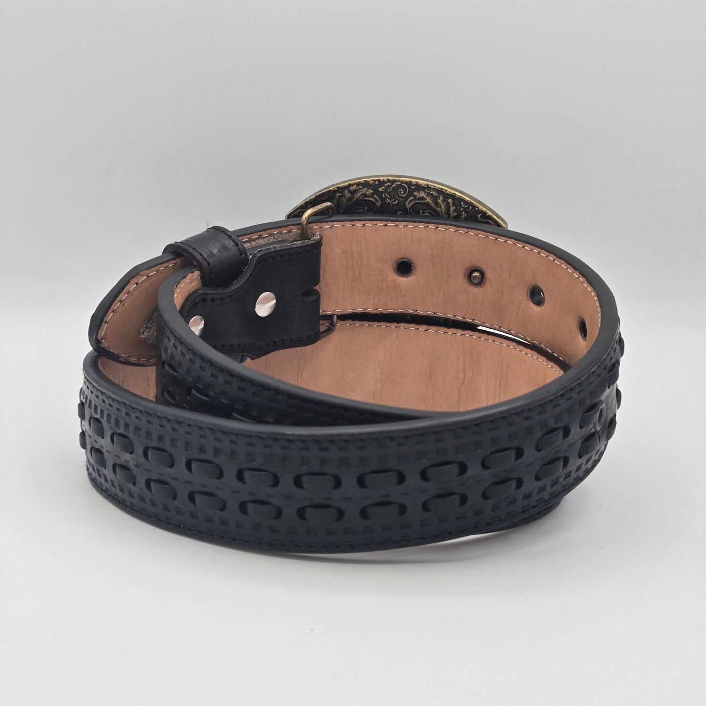 Del Cesar Half Stitched Half Lasered Leather Belt