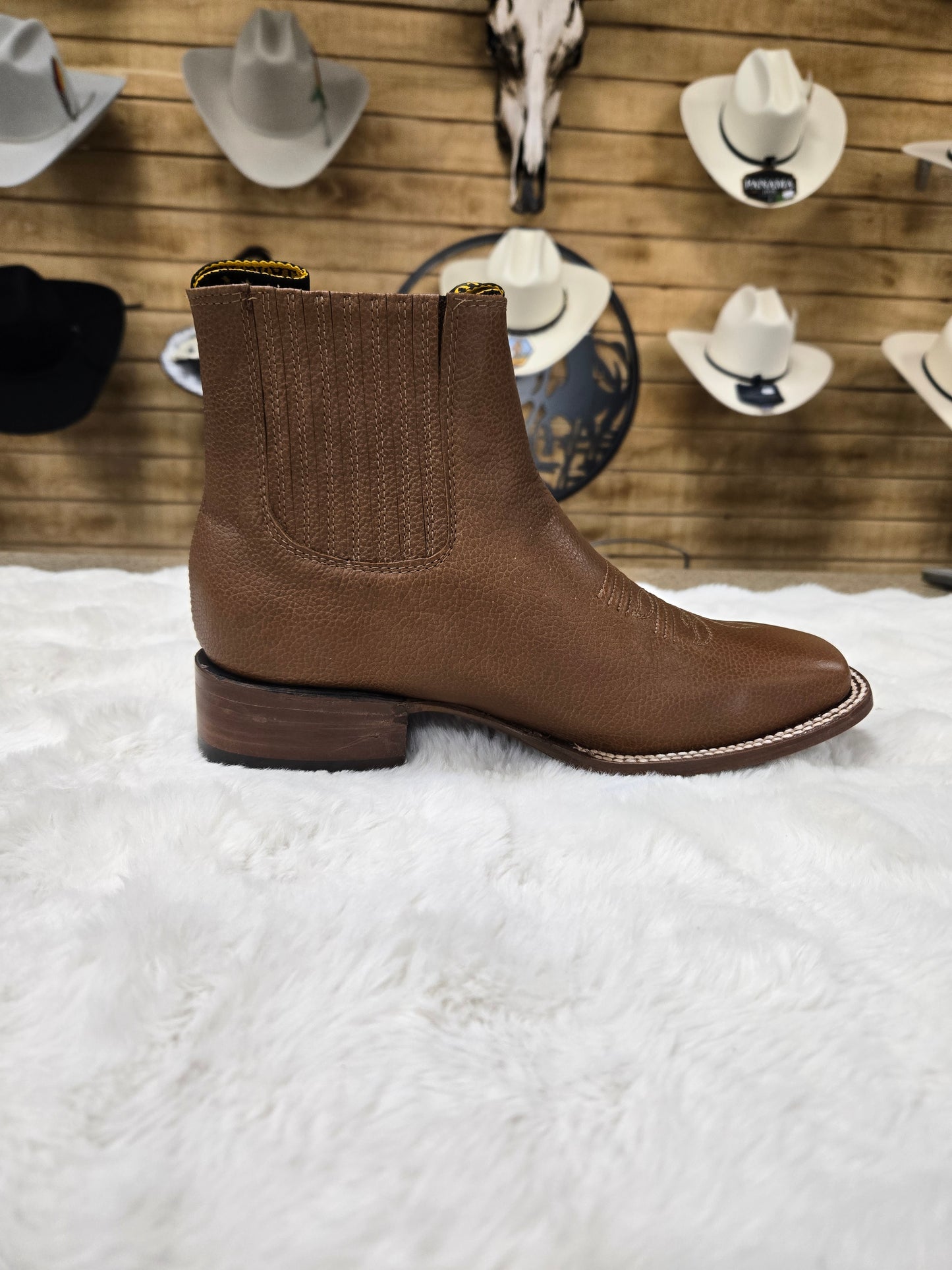 El General Mens Rodeo Leather Ankle Boot Botin - Brown, Tan
