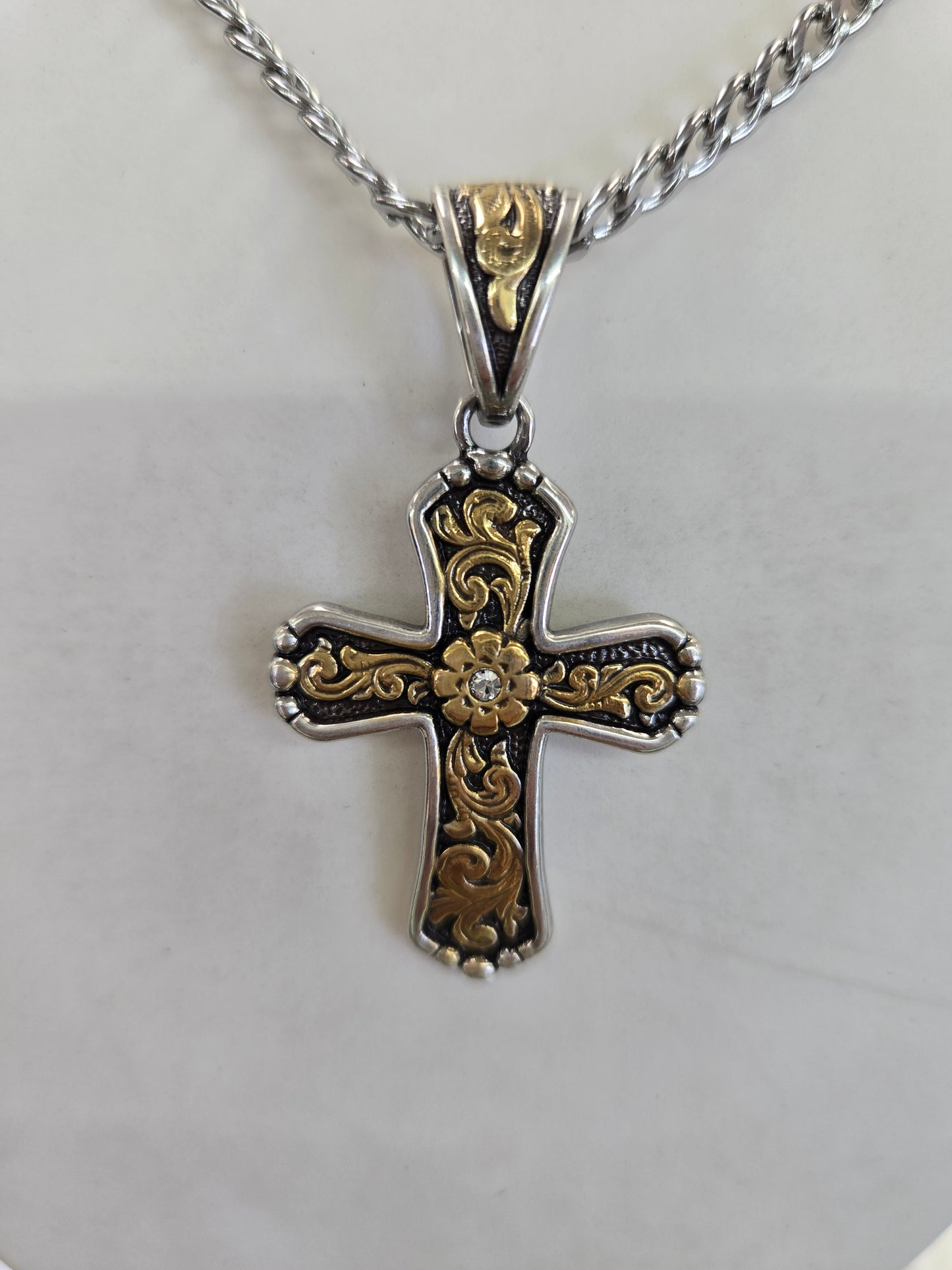 Twister Gold Floral Cross Necklace