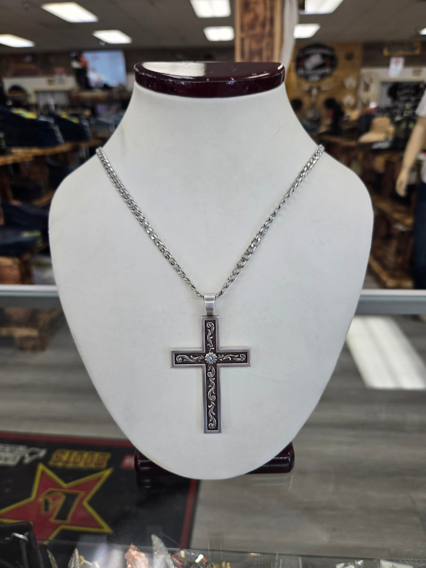 Twister Cross Aqua Stone Necklace