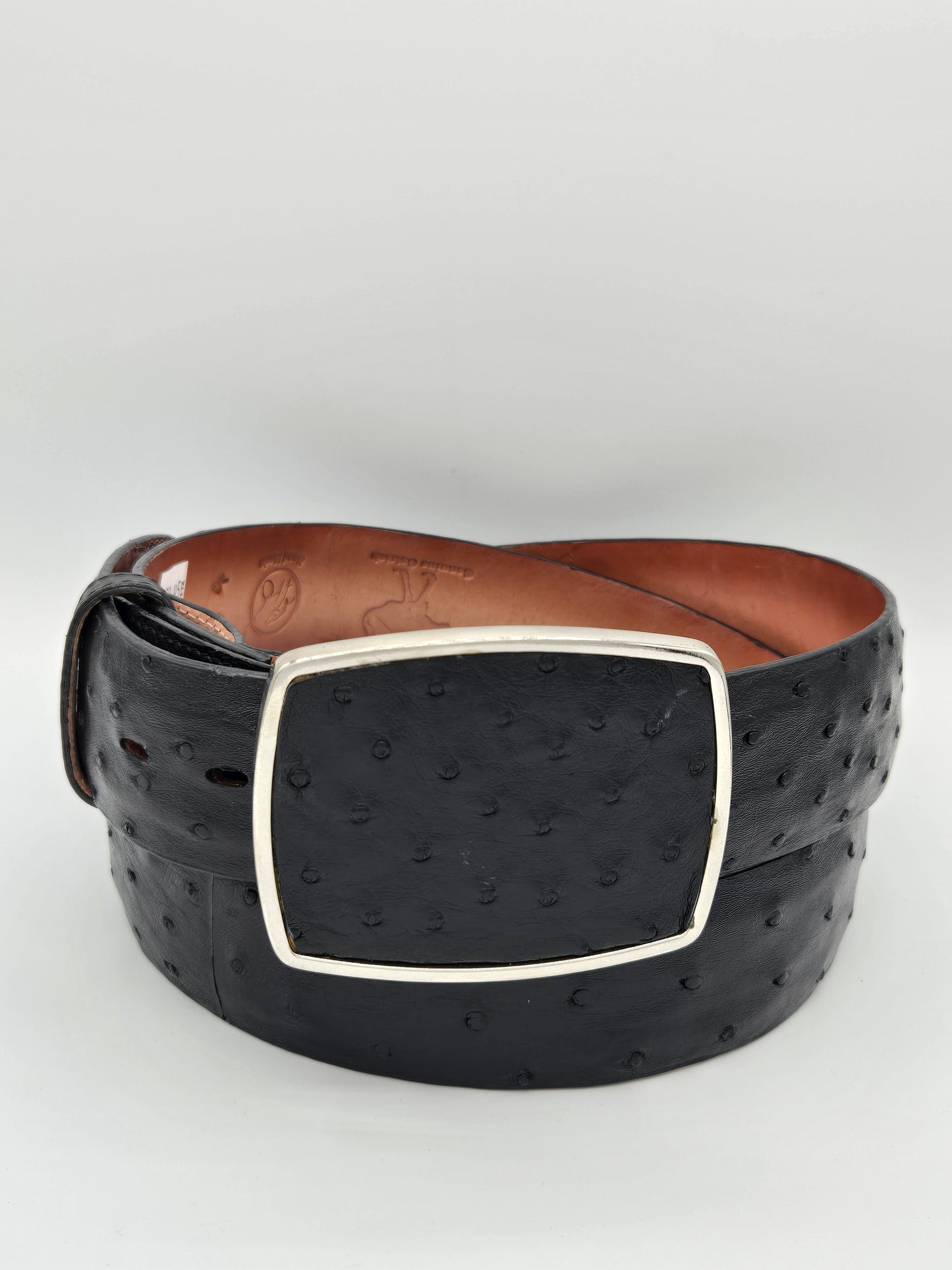 Los Altos Mens Ostrich Rectangle Buckle Belt