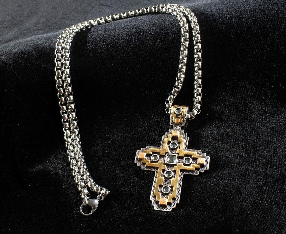 Silver Strike Gold Silver Cross Necklace
