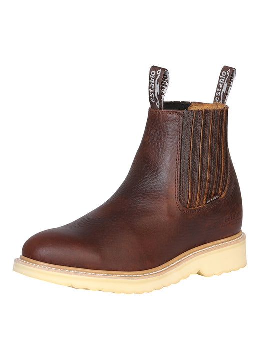 Establo Mens Slip-On Work Ankle Boot Bull Fight Leather - Honey 22953