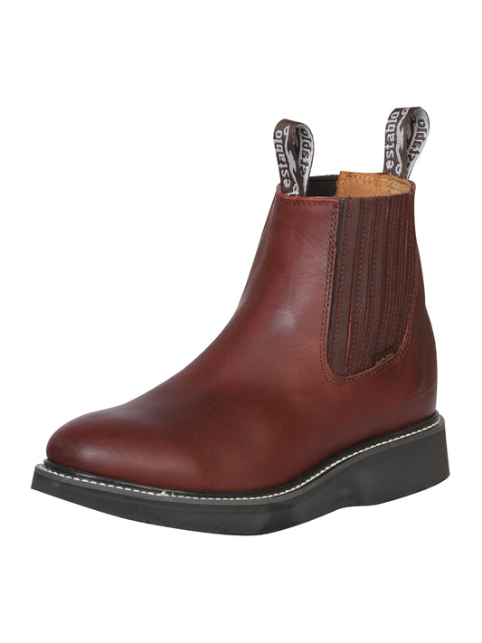Establo Mens Slip-on Work Ankle Boot Grasso Leather - Wine 24963