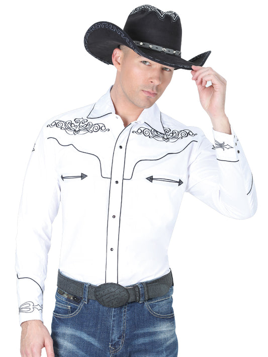 El General Mens Embroidery Western Shirt (White/Black) 40984