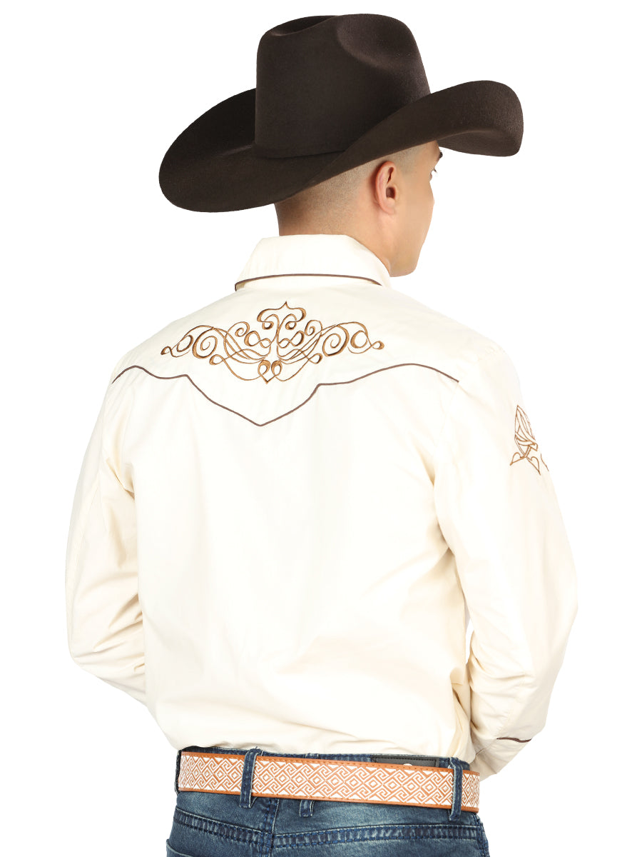 El General Mens Embroidery Western Shirt (Beige/Gold) 40986