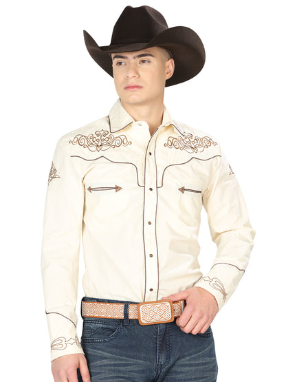 El General Mens Embroidery Western Shirt (Beige/Gold) 40986