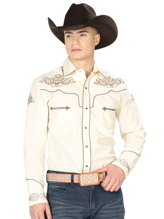 El General Mens Embroidery Western Shirt (Beige/Gold) 40986