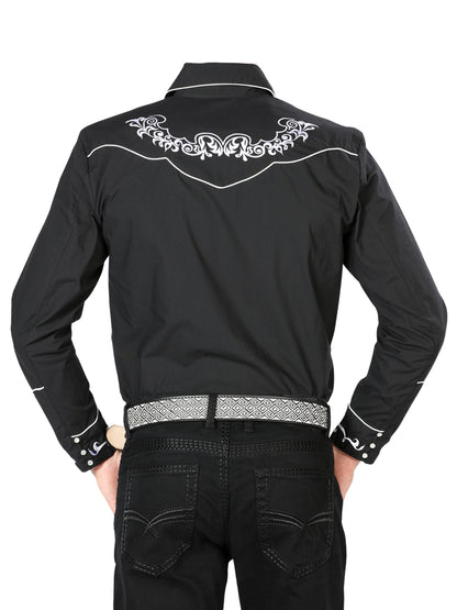 El General Mens Embroidery Western Shirt (Black/White) 40987