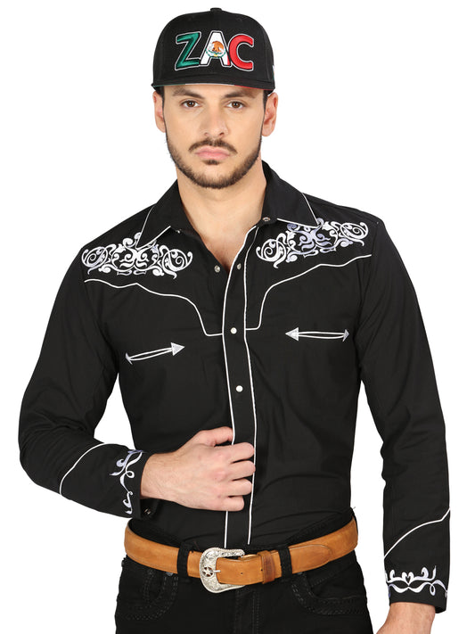 El General Mens Embroidery Western Shirt (Black/White) 40987
