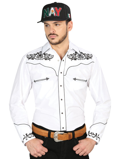 El General Mens Embroidery Western Shirt (White/Black) 40988