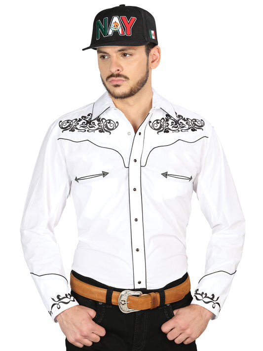 El General Mens Embroidery Western Shirt (White/Black) 40988