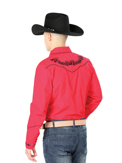 El General Mens Embroidery Western Shirt (Red/Black) 40989